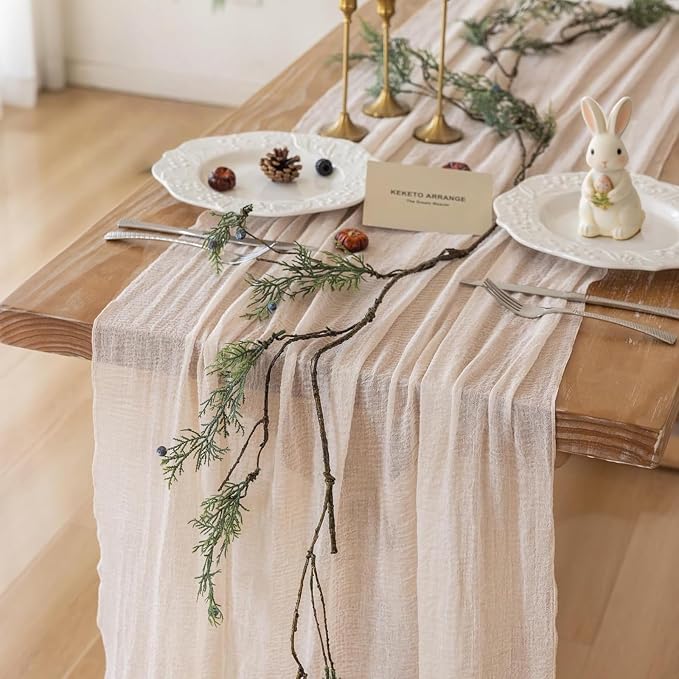 Light Beige Cheesecloth Table Runner 120 Inches for Party Home Decorations | For Wedding Baby Shower Bridal Shower Birthday Engagement Party 10FT Rustic Boho Home Decor
