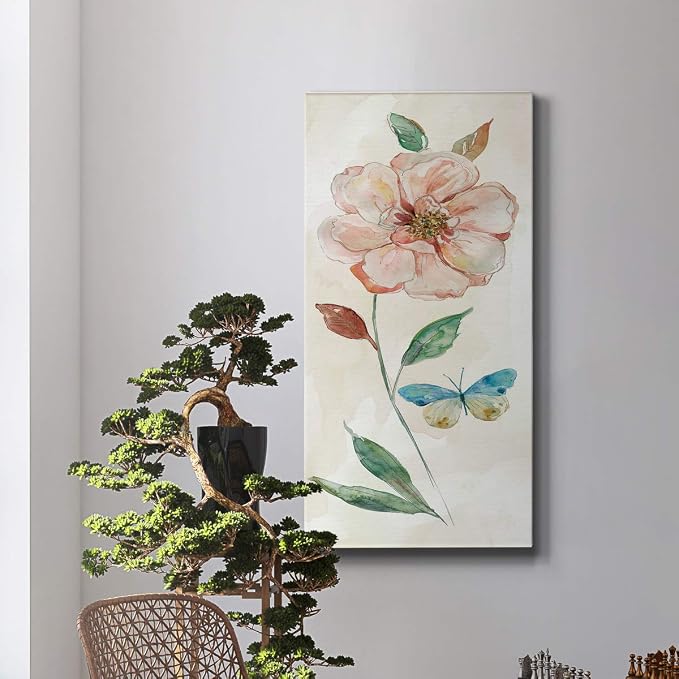 Renditions Gallery Canvas Floral Wall Art Modern Paintings Decorations Rose Red Wash Romantic Canvas Glam Botanical Wall Hanging Artwork Prints for Bedroom Office Kitchen - 20"x40" LT43