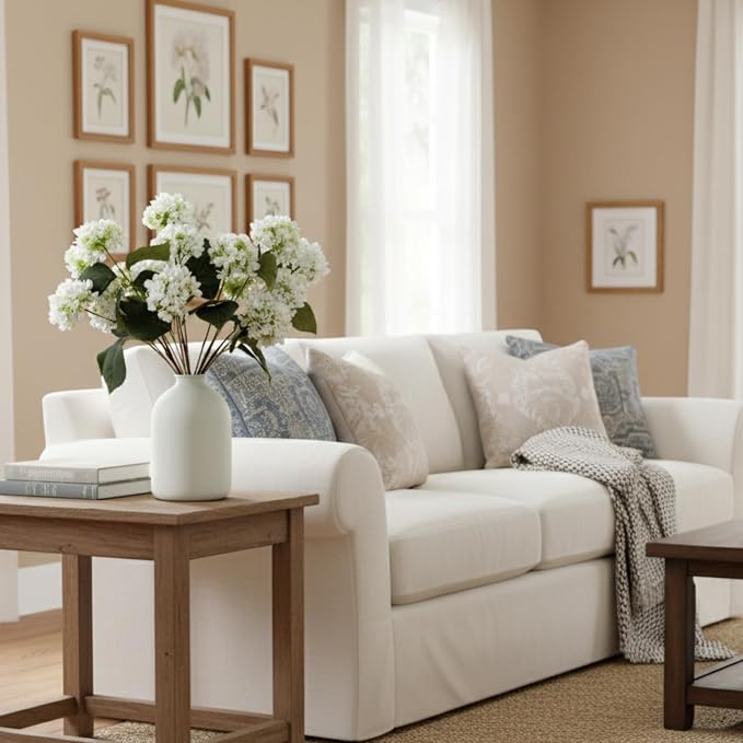 Small Faux Hydrangea Flowers 5 Stems (15 Heads) For Table Decor | Real Touch Hydrangea Flowers Artificial with Stems, Silk Floral Bouquet, Hortensias Artificiales, Snowball Viburnum