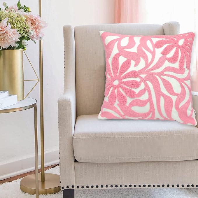 Alysheer Floral Embroidered Throw Pillow Cover 18"x18" 1pc, Light Pink