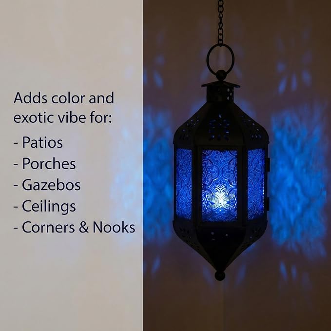 Vela Lanterns Decorative Indoor Outdoor Hanging Candle Holder, Cobalt Blue