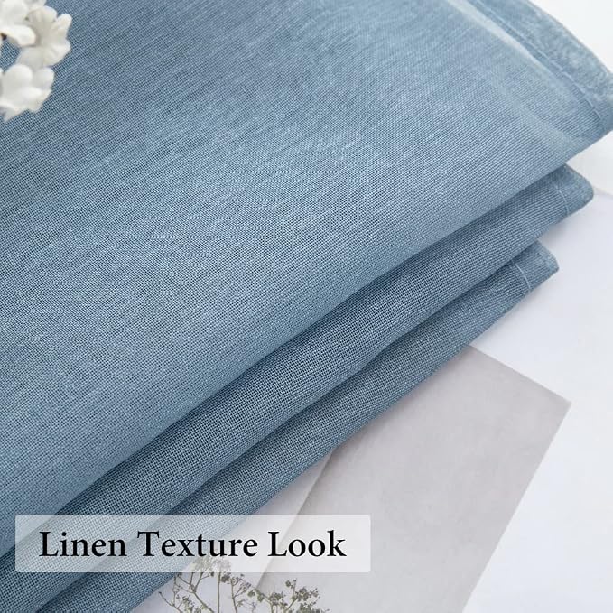 MIULEE Dusty Blue Linen Textured Semi-Sheer Curtains 54W×54L Kitchen | Semi Transparent, Farmhouse, Window Net Panels with Rod Pocket for Bedroom Living Room