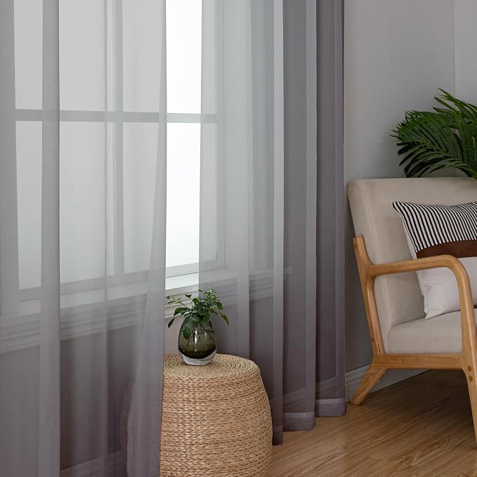 Simplebrand Grey Sheer Curtains 90 Inches Long, Light Filtering Rod Pocket Solid Color Window Sheer Curtain Panels, Elegant Curtains & Drapes for Living Room, Bedroom 2 Panels (Grey, 42" W x 90" L)