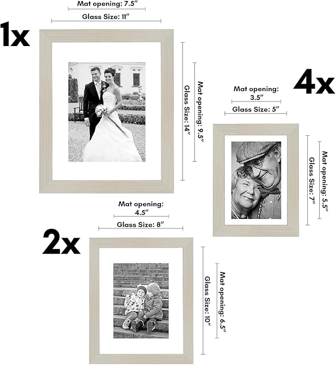 Americanflat Set of 7 Picture Frames with Shatter-Resistant Glass - Gallery Wall Frame Set with One 11x14, Two 8x10 and Four 5x7 Frames - Signature Collection - Light Wood | Includes one 11x14, two 8x10 and four 5x7, shatter-resistant glass, hanging ha...