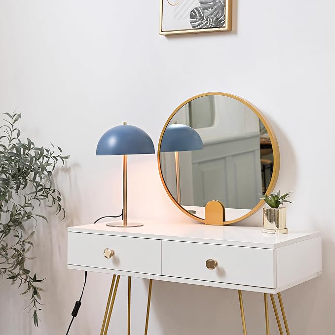 Globe Electric 15" Matte Blue Desk Lamp with Matte Brass Accents