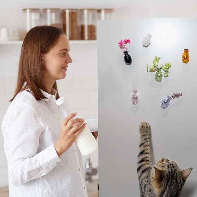 Nuvretk 2PCS Mini Vase Magnets, Cat Whisker Holder Glass Fridge Vase | Mini Glass Vase Magnet; Cat Whisker Keepsake Holder; Tiny Flower Display for Fridge Décor; Secure Magnetic Back