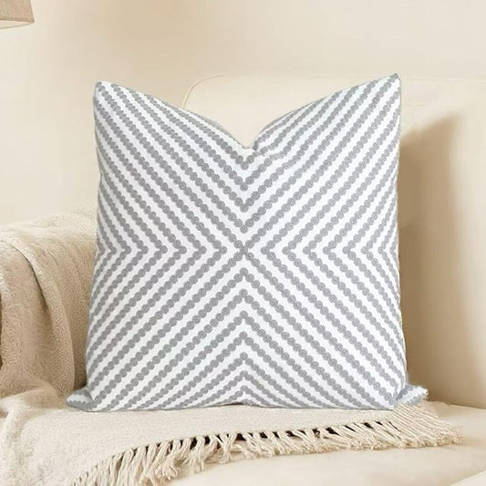 Slow Cow Decorative Embroidery Cushion Cover Grey Dots Embroidered Throw Pillow Cover 18 x18 Inches
