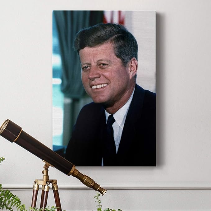 Renditions Gallery John F. Kennedy Presidental Portrait Wall Art, Premium Gallery Wrapped Canvas Decor, Ready to Hang, 36 in H x 24 in W, Made in America Print