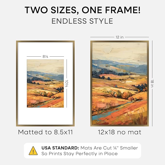 Homeforia 12x18 Bronze Picture Frame, High-End Metal, 8.5x11 Mat, Glass