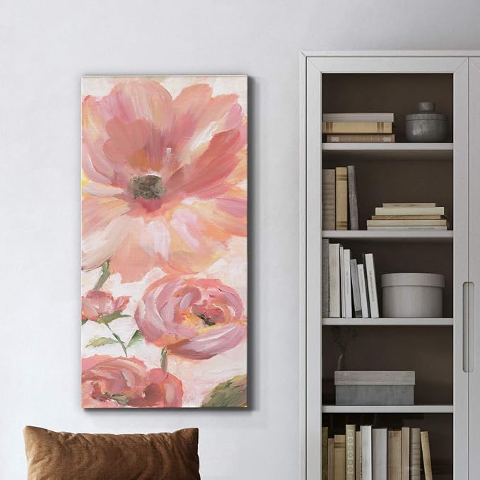 Renditions Gallery Canvas Floral Wall Art Modern Paintings & Prints Decorations Pink Blooming Flowers Romantic Glam Vibrant Wall Hanging Artwork for Bedroom Office Kitchen - 20"x40" LT43