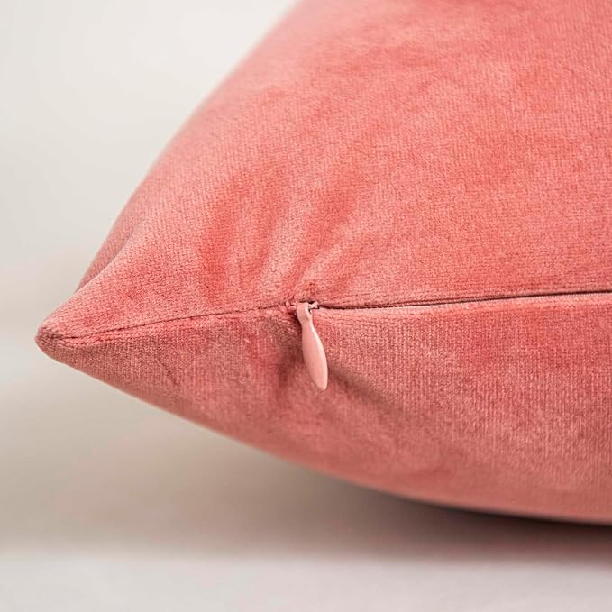 Coral Decorative Velvet Throw Pillow Covers 16x16 inch Set of 2 with Zipper Luxury Soft Solid Square Cushion Covers Case for Sofa Couch Bed Living Room