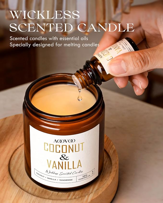 AOOVOO Coconut Vanilla Wickless Candle - Candle for Warmer Lamp | with 10ml Essential Oil for Custom Aroma, Flameless Non-Toxic Soy Scented
