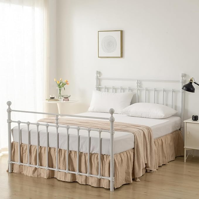 Dust Ruffle Bed Skirt, Full Size Beds - 12 Inch Drop, Camel | Striped Boho Tufted, Split Corners, Easy Fit, Wrinkle & Fade Free, for Women, Men, Kids & Teens