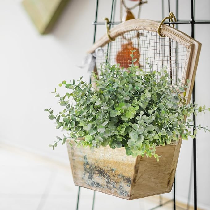 RECUTMS 12Bundle Artificial Eucalyptus Plant Greenery Stem 13In Dusty Green | Plastic Boxwood Shrubs Branch,No Maintenance,Long-last,Outdoor Planter Vase Centerpiece Farmhouse Garden Wedding Party Decor