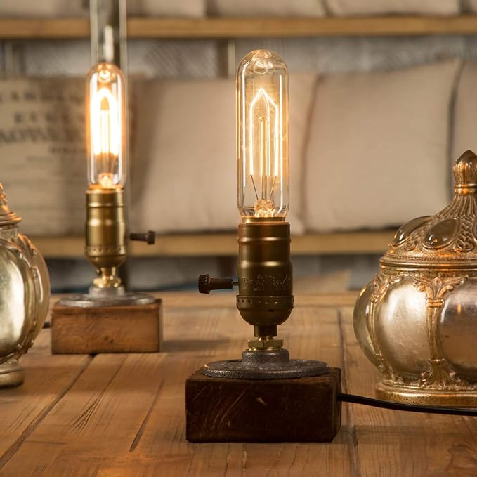 Vintage Table Lamp, Industrial Nightlight Steampunk Desk Lamp with E26 Antique Lamp Holder for Bedroom Living Room Home Art Display Cafe Bar Studio Antique Decor, Push Button(Without Bulb)