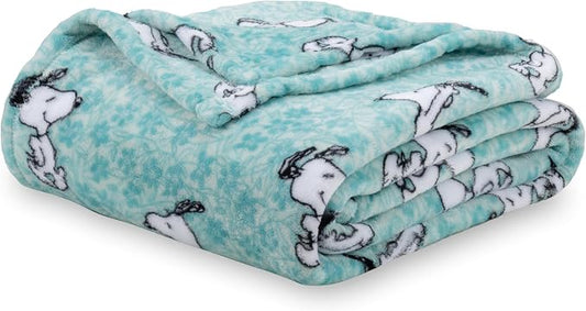 Berkshire Blanket Peanuts® VelvetLoft® Cute Character Snoopy Plush Blanket,Snoopy Springtime Floral Dance Large Blue,Full/Queen 90 in x 90 in (Official Peanuts® Product)