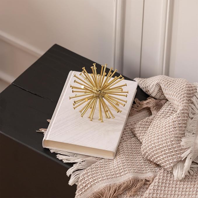 4.5” Metal Spike Sphere Tabletop Decor, Gold Geometric Decorative Ball