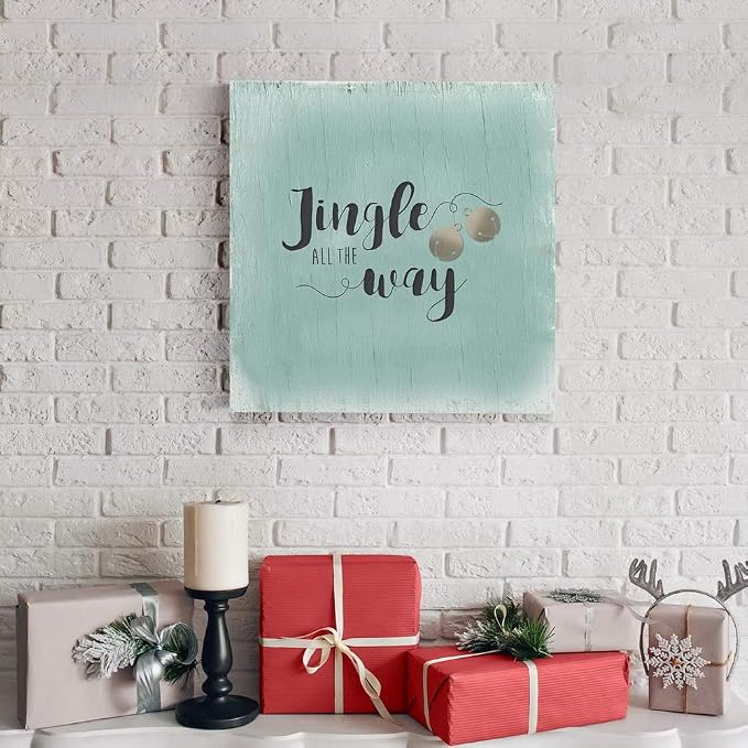 Renditions Gallery Xmas Wall Prints for Home Decor Rustic Jingle all the way Christmas Bells Canvas Wall Paintings for Bedroom Living Room & Kitchen Decorations - 16"X16" LT05