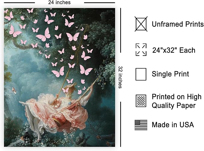 Poster Master Butterfly Print - The Swing Painting Poster - Altered & Pop Art - Aesthetic Wall Design - Gift for Men & Women - Decor for Office, Bedroom or Living Room - 24x32 Unframed Wall Art