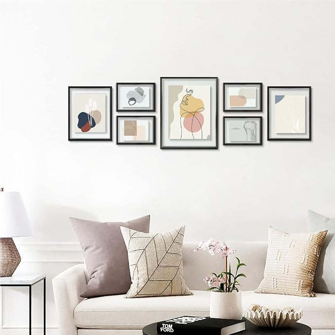 Golden State Art 7 Pack Aluminum Floating Frames Included 5x7 8x10 11x14 | Black, One 11x14 Two 8x10 Four 5x7 Frames, Wall Mount Display, Fit for Pictures, Pressed Flowers Any Size up to Frame Size