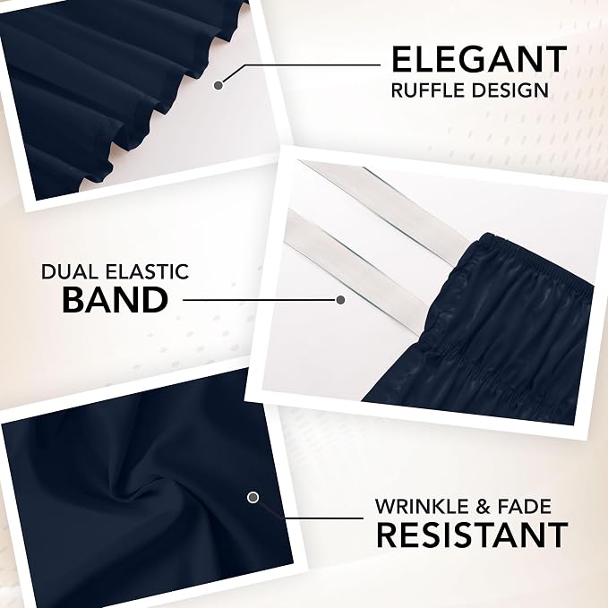 Wrap Around Queen Bed Skirt, Easy Fit Elastic Belt, 16 Inch Drop, Navy | No Mattress Lifting, Stay-Put Design, Adjustable Buckle & Elastic Belt, Wrinkle & Fade Resistant, Brushed Microfiber