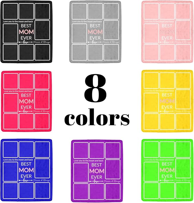 Gifts for Mom Custom Blanket with Photo, Make a Personalized Mother's Day Blankets with Picture Customized Mothers Day Throw Blanket for Best Mom Ever, 8 Collage Made in USA