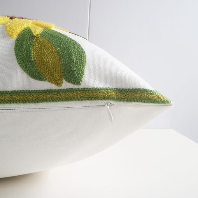 Embroidery Throw Pillow Covers 4 Sunflowers 18x18 Inch Decorative Cushion Case Floral Design 100% Cotton Home Decor Yellow Flowers 45x45cm, 1 Piece