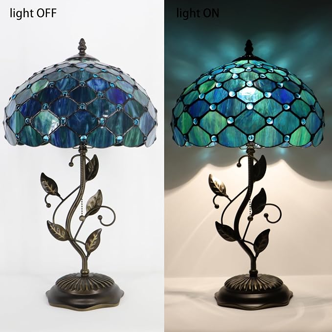 Tiffany Table Lamp Stained Glass Bedside Reading Light W12H19 inch