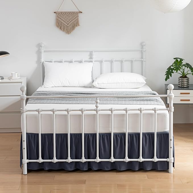 Bed Skirt Queen Size Ruffled Bed Skirts with Split Corners | 18 Inch Drop Dust Ruffle Bed Skirt with Platform, Blue