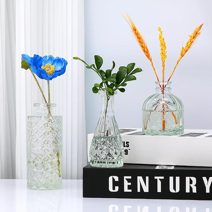 Clear Flower Vase Set, Glass Bud Vase in Bulk Set of 8 | Artistic and Cultural Flavor Mini Vases for Home Office Decor, Bedroom, Office, Small Vases Living Room Decorations,Wedding