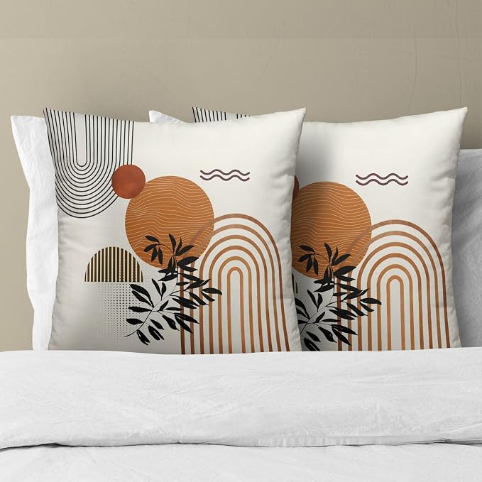 Boho Throw Pillow Covers 24x24 Inch Set of 2 Mid-Century Modern Cushion Case Geometric Tropical Leaf Sun Decorative Bohemian Pillowcase for Home Sofa Couch Patio