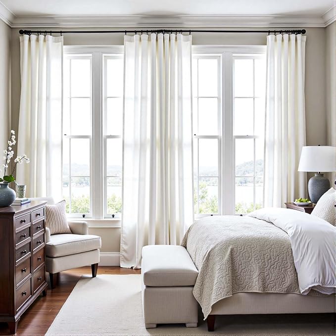 jinchan Linen Curtains Light Filtering Back Tab 50x120 Inch 2 Panels White | Semi Sheer Curtains 120 inch length for Bedroom Living Room, Modern Farmhouse Drapes with Rod Pocket, Natural Boho Curtains