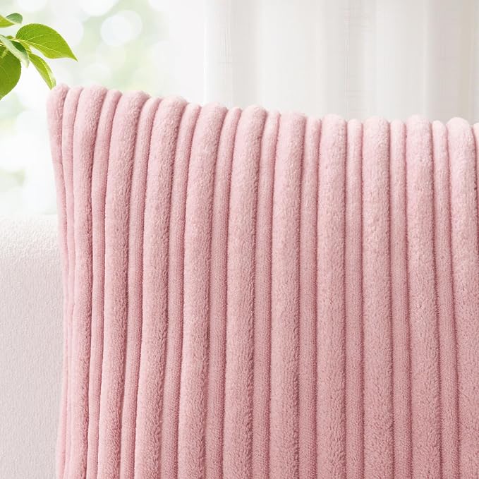 Kevin Textile Striped Corduroy 12”x20” Pillow Cover 1 Pack, Baby Pink
