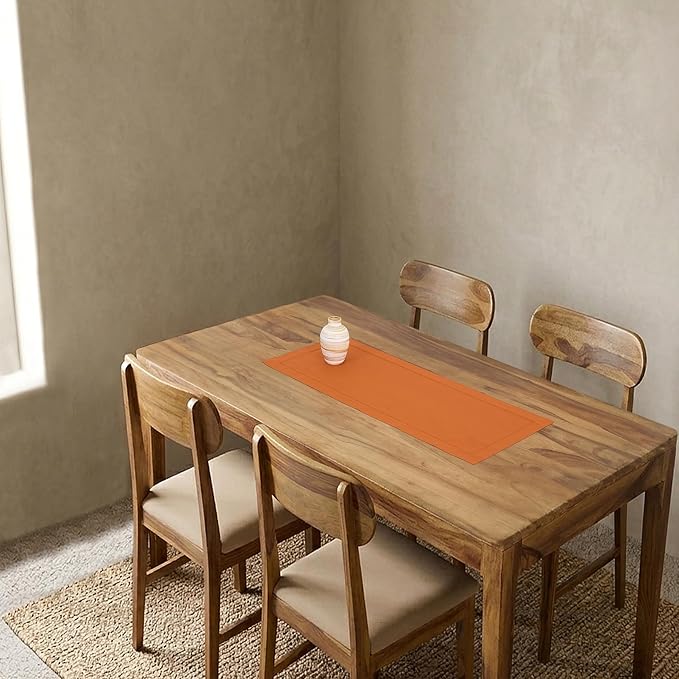 Solino Home 100% Pure Linen Dining Table Runner Pumpkin Woven, 14 x 36 in | Classic Hemstitch, styles dining tables for meals and celebrations, hemstitched border, mitered corners, OEKO-TEX Certified