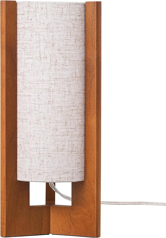 EDISHINE 13.5" Small Table Lamp, Walnut Wood Cylinder Nightstand Lamp, E26
