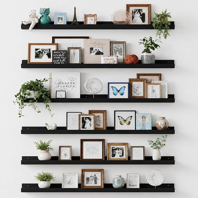 upsimples Floating Shelves for Wall Decor and Storage, Black, 6Pcs 47.3''
