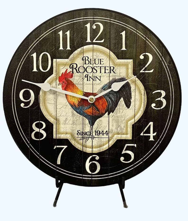 Blue Rooster Inn Wall Clock | Ultra Quiet Quartz Mechanism | Hand Made in USA Beautiful Crisp Lasting Color | Comes in 8 Sizes | 15-Inch