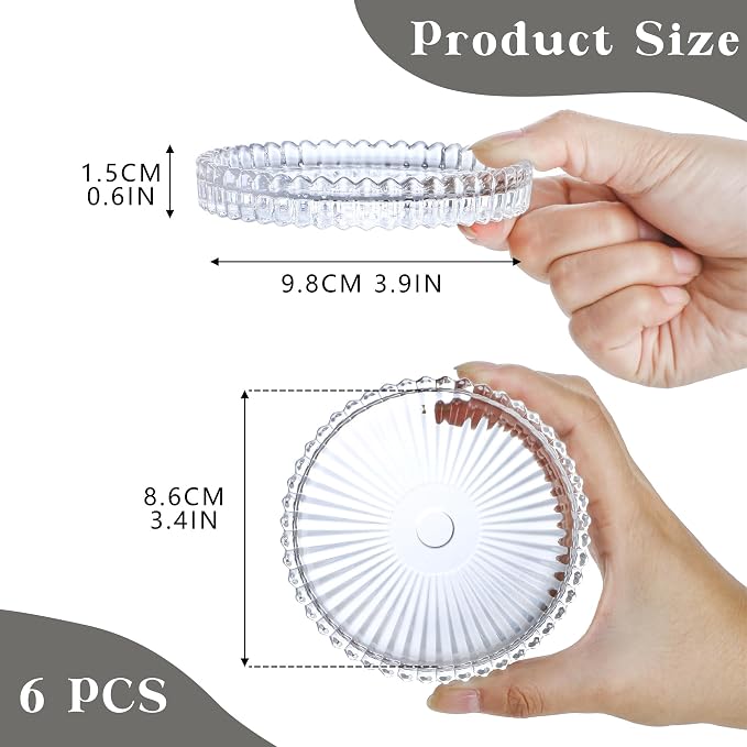 6PCS Pillar Candle Holder Plates, 4'' Glass Candle Dish, Round Candle Stand