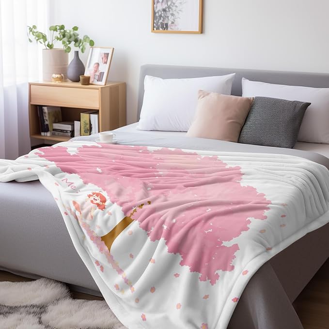 TURMTF “My Mother & Me” Cherry Blossom Blanket, Sentimental Mother-Daughter Gift for Love & Gratitude, Cozy Comfort Throw for Home Decor & Mother’s Day 55×70inches