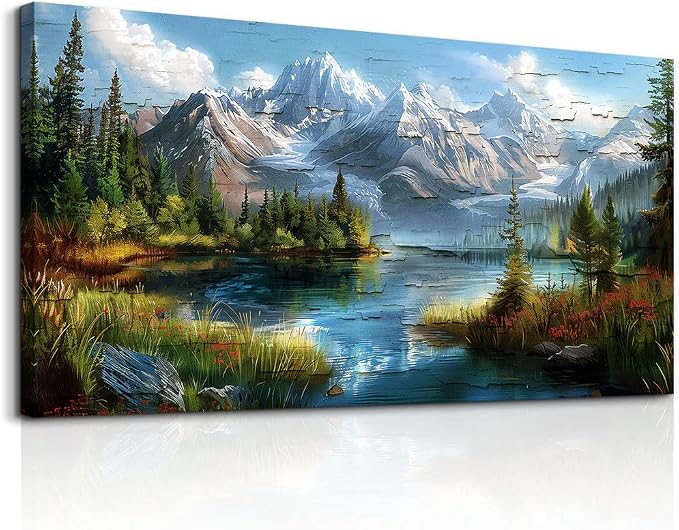 FUHAIHUA Canvas Wall Art For Living Room Wall Decor For Bedroom Modern Office Wall Decoration Mountains Rivers Landscape Painting Farmhouse Pictures Artwork Room Aesthetic Home Decor 20x40 In