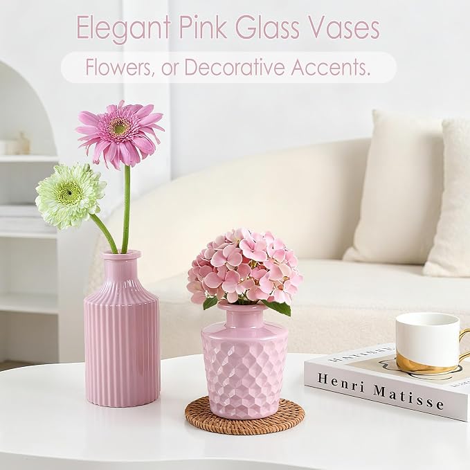 TBWIND 12 Pcs Blush Pink Glass Bud Vase Set | Mini, Vintage, For Flowers, Centerpieces, Wedding & Home Décor
