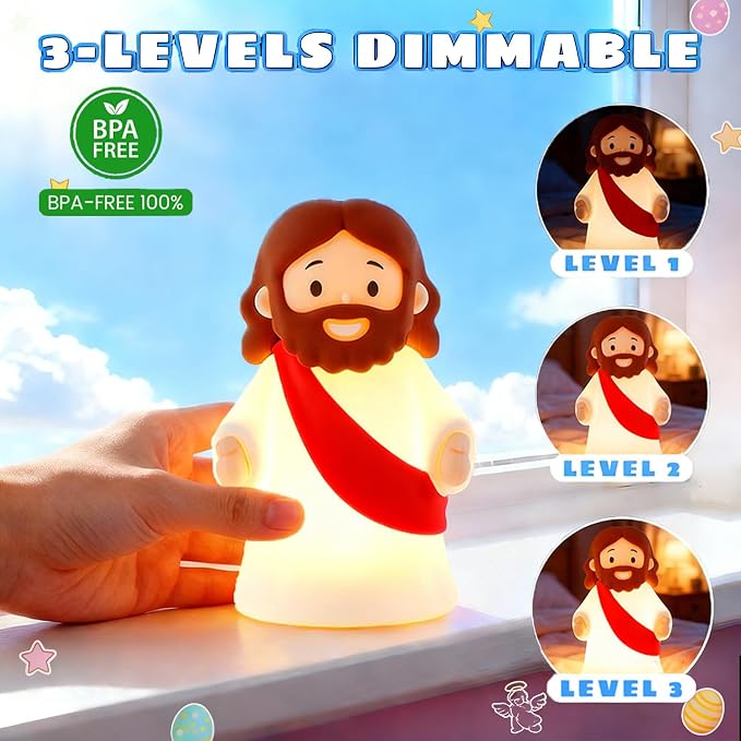 Jesus Night Light Rechargeable Bedside Night Light Dimmable Silicone LED Light Ideal for Religious Gatherings, Gifts for Sunday School, Baptism Presents, Easter Egg Decorations (red)