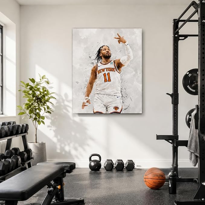 Jalen Brunson Basketball Canvas Wall Art, Sports Player Poster, 12x16 Inch | Abstract splash ink athletic artwork, motivational sports wall decor for teen boys room, bedroom, living room, gym or office