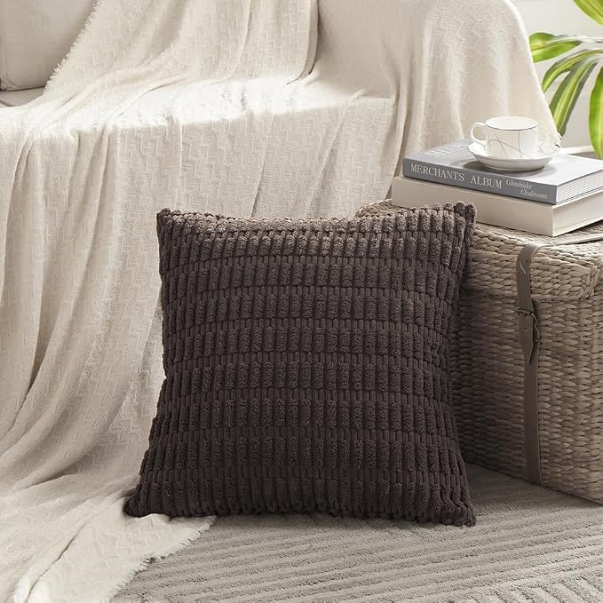 Fancy Homi 4 Packs Decorative Throw Pillow Covers for Living Room Couch Bed, Modern Farmhouse Boho Home Décor Accent Cushion Case, 20" x 20", Dark Brown
