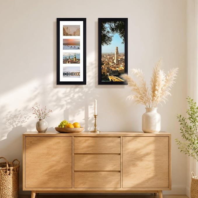 Golden State Art Collage Picture Frame 8x20 Matted 4 4x6 Photos Wood Black