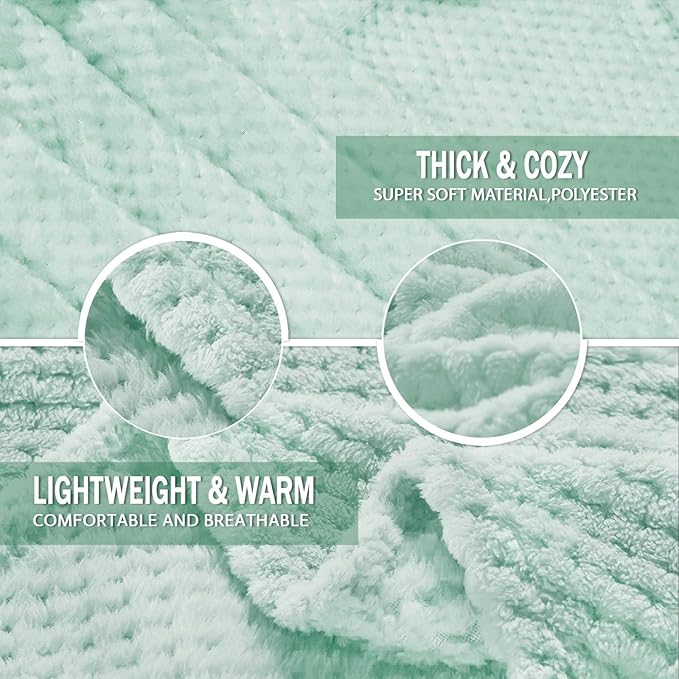 Exclusivo Mezcla Fleece Throw Blanket Extra Large, Super Soft and Warm Blankets for Couch, Sofa and Bed Waffle Textured, Cozy, Fuzzy and Lightweight (Mint Green, 50x70 Inches) | Lightweight Soft Blanket for Sofa, Bed, Living Room, Plush Fluffy Throw fo...