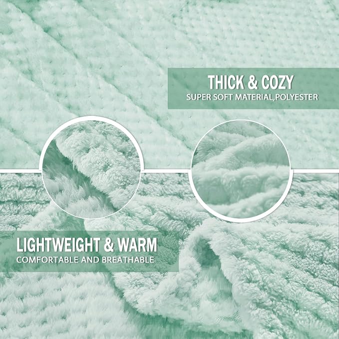 Exclusivo Mezcla Soft Waffle Fleece Bed Blanket Twin Size, Mint Green | Lightweight Plush Blanket for Bed, Couch, Sofa, Cozy Fluffy Design for Bedroom, Guest Room, All Season, 60x80 Inches