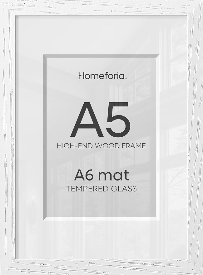 Homeforia A5 White Oak Picture Frame, High-End Wood, A6 Mat, Glass