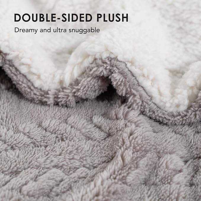 EverGrace Jacquard Reversible Sherpa Throw Blanket, 50" x 60", Silver Gray | Jacquard Sherpa Throw Blanket, Super Soft, Cozy Plush Blanket, Reversible Thick Warm Throw for Bed, Sofa, Living Room