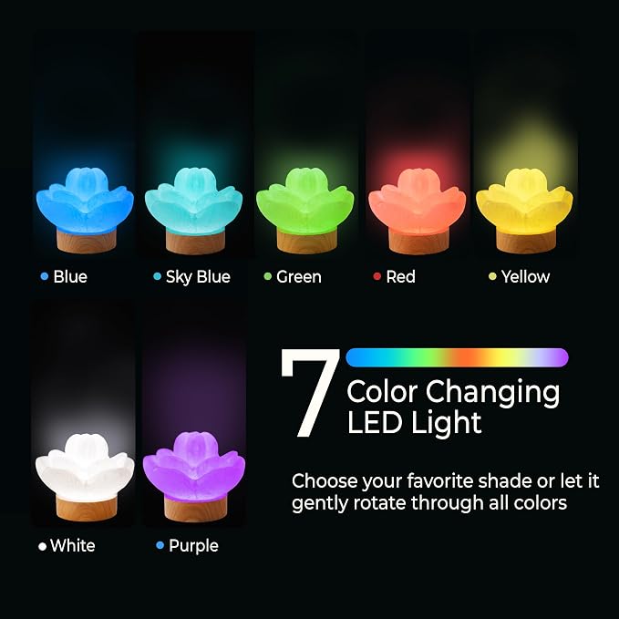 Wish Well 3 pc Lotus Flower Selenite Lamp with 7 Color LED Wooden Base